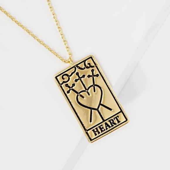 NEW Heart Love Gold Dipped Tarot Card Pendant Necklace - Picture 1 of 9